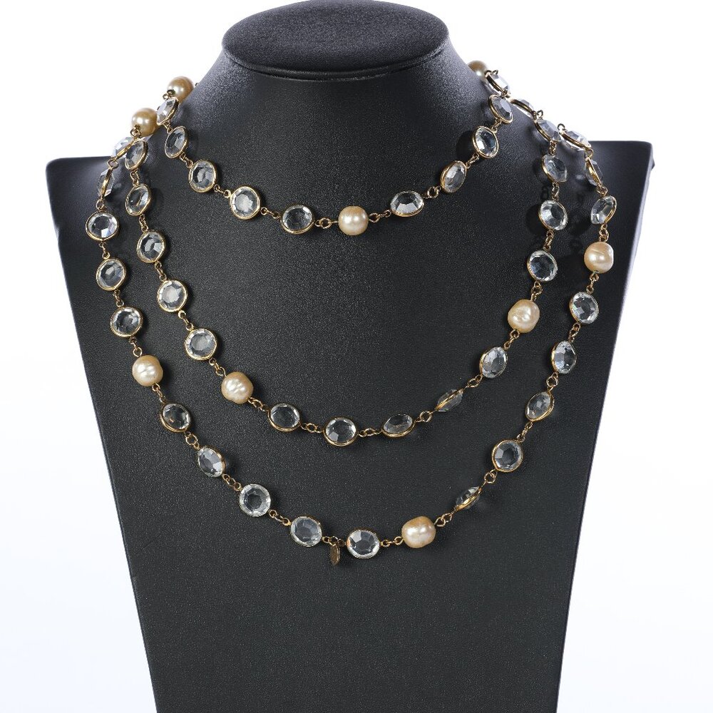 Vintage Chanel Faux Pearl & Crystal Necklace